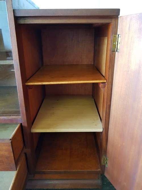 **RS17_Clearance** ART DECO teak 2-door, 2-drawer side server cabinet + glass door display