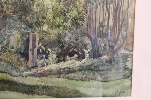 **RS17** A beautiful vintage signed "Forest Scene" watercolour painting framed behind glass