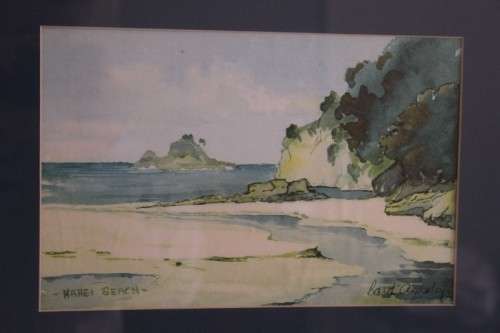 **RS17** An original signed watercolour painting of Hahei Beach, New Zealand by Baith Aynsley