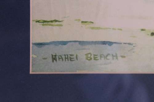 **RS17** An original signed watercolour painting of Hahei Beach, New Zealand by Baith Aynsley