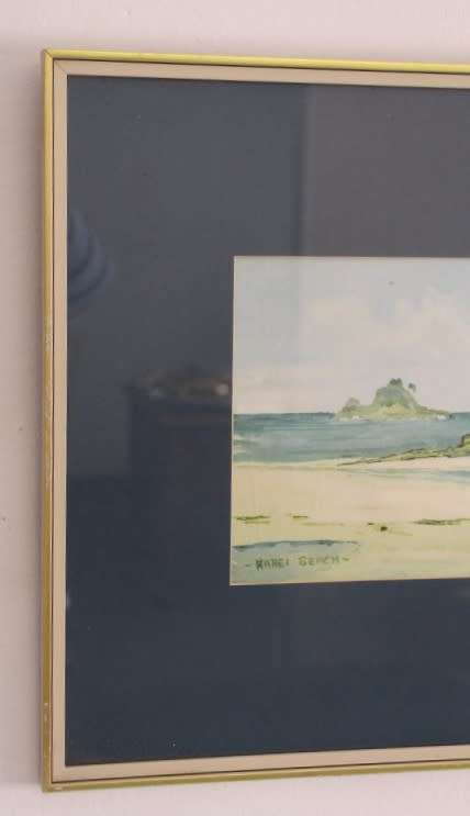 **RS17** An original signed watercolour painting of Hahei Beach, New Zealand by Baith Aynsley