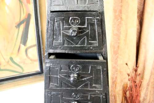 An extraordinary, tall Indonesian pyramid chest of drawers with beautiful carved detailing - amazing