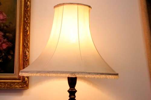An exquisite tall solid Teak Barley-twist floor lamp with a large shade in working order
