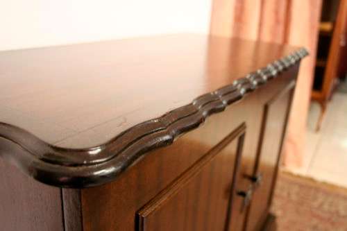 A beautiful, elegant vintage two-door Queen Anne TV cabinet, ideal for compact spaces.