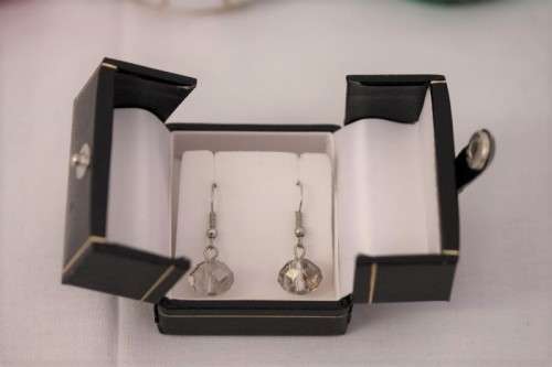 **RS17** A boxed pair of smokey quartz coloured glass-crystal ladies earrings in beautiful condition
