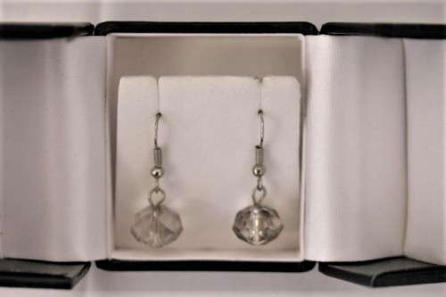 **RS17** A boxed pair of smokey quartz coloured glass-crystal ladies earrings in beautiful condition