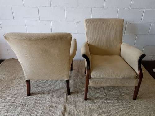 2x gorgeous vintage wooden cream upholstered Parlour armchairs - style your lounge - STUNNING!!