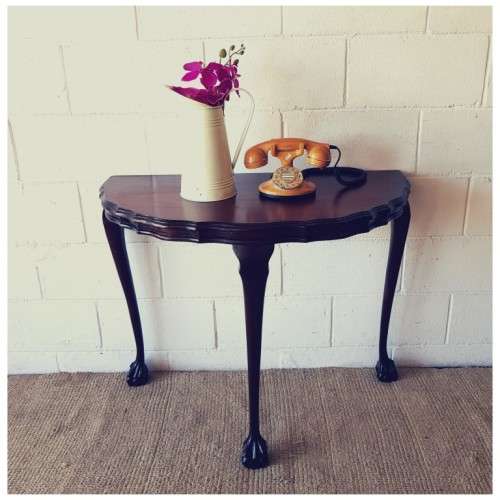 An amazing vintage (larger than normal) ball & claw Imbuia half moon display/occasional table - wow!