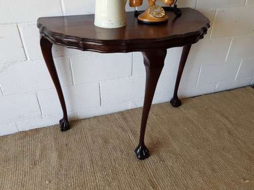 An amazing vintage (larger than normal) ball & claw Imbuia half moon display/occasional table - wow!