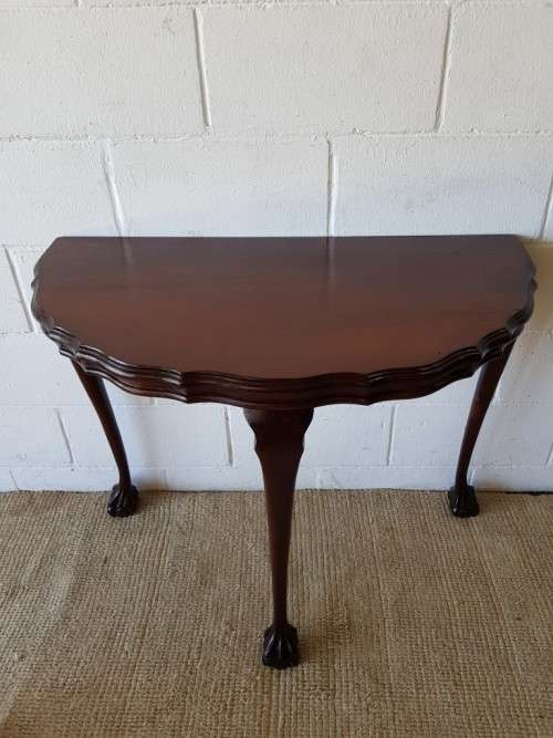 An amazing vintage (larger than normal) ball & claw Imbuia half moon display/occasional table - wow!