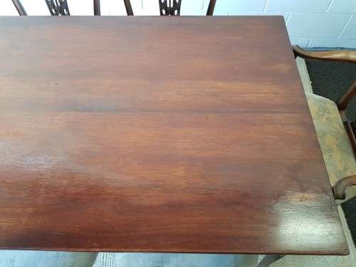 An awesome vintage dining room suite w/ a retro table & 6x shield-back chairs including two carvers