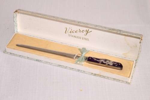 An awesome vintage "Viceroy" stainless steel letter opener with a stunning dragon handle in its box