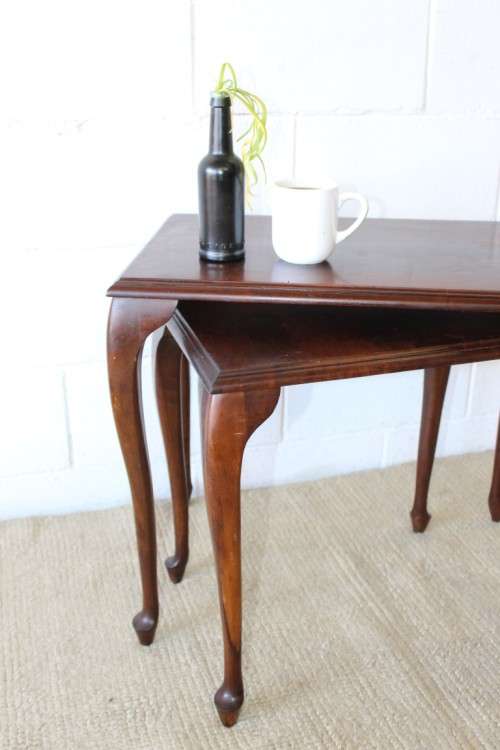 A lovely set of Imbuia stacking/ nesting tables, stunning in any living area in the home!