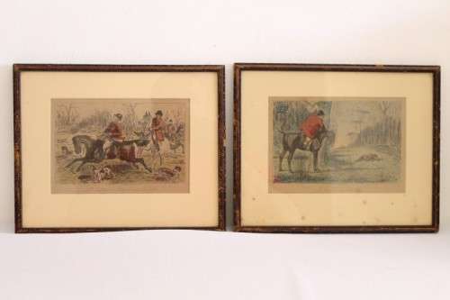 Two fabulous antique "British Hunting Scene" hand coloured etching framed in antique wooden frames