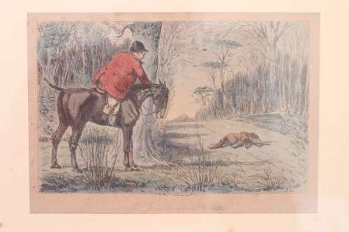 Two fabulous antique "British Hunting Scene" hand coloured etching framed in antique wooden frames
