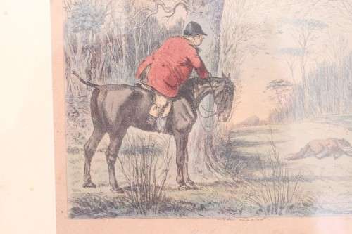Two fabulous antique "British Hunting Scene" hand coloured etching framed in antique wooden frames