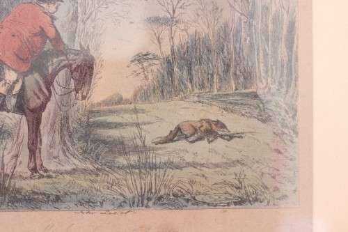 Two fabulous antique "British Hunting Scene" hand coloured etching framed in antique wooden frames