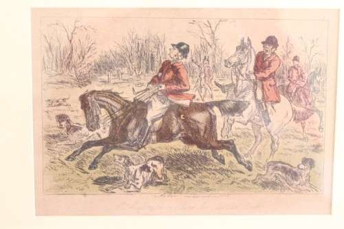 Two fabulous antique "British Hunting Scene" hand coloured etching framed in antique wooden frames