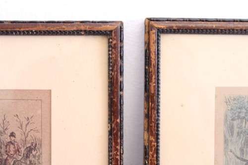 Two fabulous antique "British Hunting Scene" hand coloured etching framed in antique wooden frames