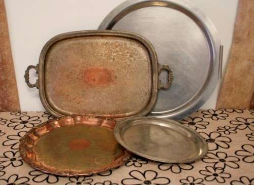 A job lot of four metal serving/ food trays with beautiful embossed detailing - RS17Sale
