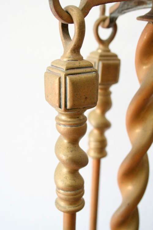 Stunning vintage brass fireplace tool set on a stand - very practical and in great condition