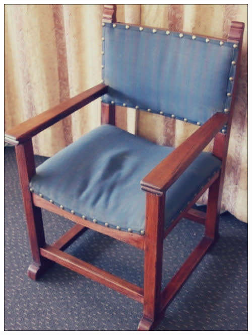 A fabulous vintage teak occasional chair with metal studded detailing in great condition - RS17Sale