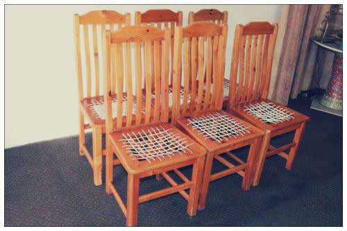 Six fabulous & sturdy riempie dining room chairs; perfect for a kitchen table - bid/chair - RS17Sale