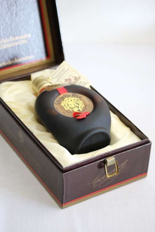 An extremely rare 40-YEAR-OLD Vecchia Romagna sealed bottle of brandy in a wooden box - perfect gift