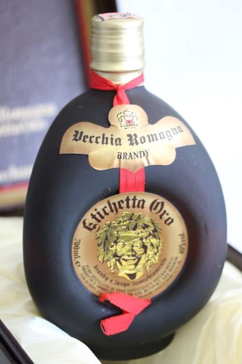 An extremely rare 40-YEAR-OLD Vecchia Romagna sealed bottle of brandy in a wooden box - perfect gift