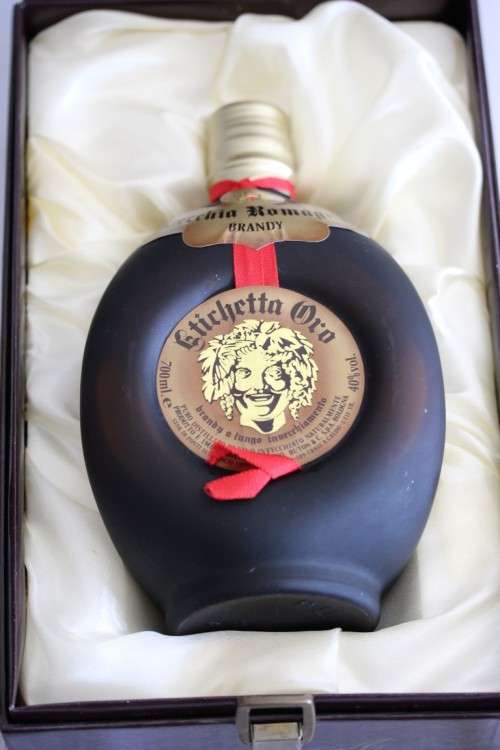 An extremely rare 40-YEAR-OLD Vecchia Romagna sealed bottle of brandy in a wooden box - perfect gift