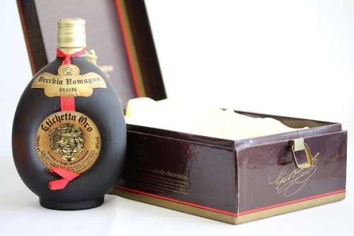 An extremely rare 40-YEAR-OLD Vecchia Romagna sealed bottle of brandy in a wooden box - perfect gift