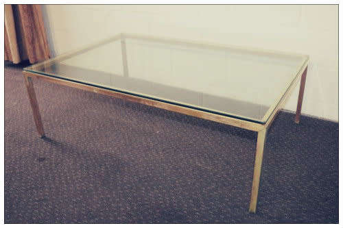 A stunning size brass and glass top coffee table - stunning in a retro lounge or entrance - RS17Sale