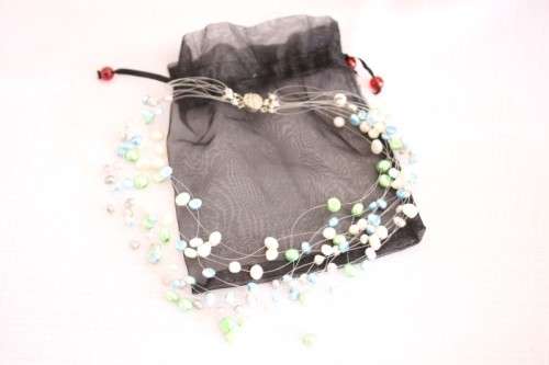 A superb white, blue, silver and green genuine pearl multi-strand ladies necklace w/ a silver clasp