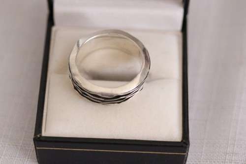 An unusual designed Mexican hand-made sterling silver gents ring in a ring box