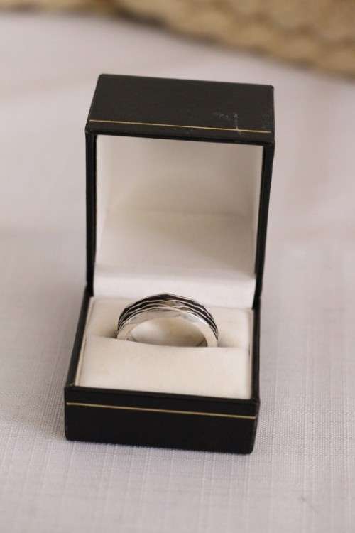 An unusual designed Mexican hand-made sterling silver gents ring in a ring box