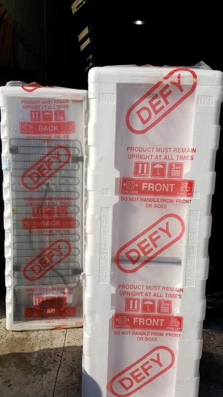 Brand new white 247Lt Defy C300 (DAC416) Eco upright fridge/ freezer - still in its packaging
