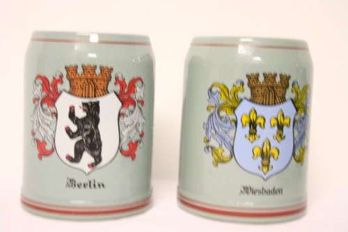 An awesome collection of five (500ml) German branded beer tankards in good condition