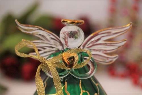 **RS17** A stunning hand-blown Italian green-glass angel finished w/ gold detailing by Flamigni