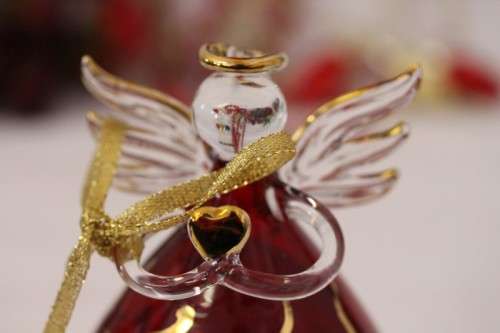 **RS17** A made hand-blown Italian red-glass angel finished with gold detailing by Flamigni