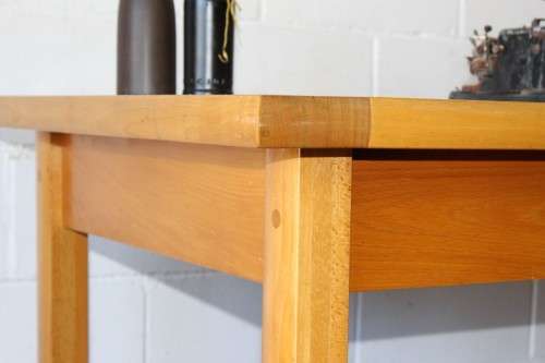 A magnificent "Marks and Spencer" modern Oak desk with metal feet caps and an uncomplicated design!!