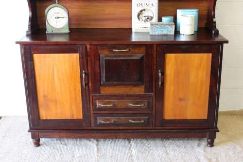 **RS17_Clearance** Exquisitely made solid yellow wood & imbuia buffet w/ liquor cabinet & drawers