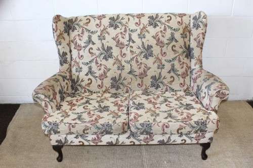 **RS17_Clearance** A beautiful floral upholstered Queen Anne style wing-back lounge suite