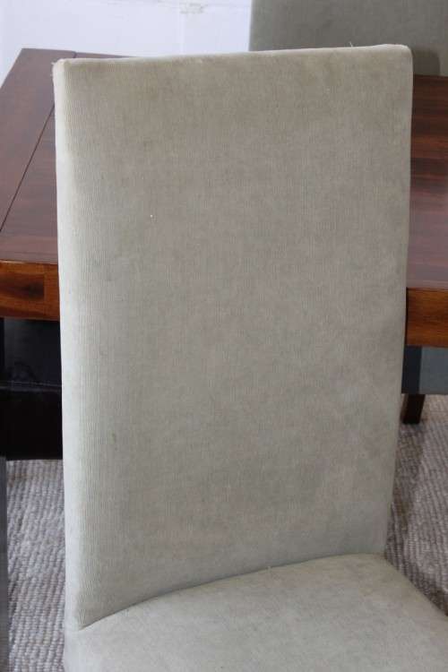 **RS17** A modern solid teak (180cm) dining table w/ 6x stylish upholstered high-back chairs