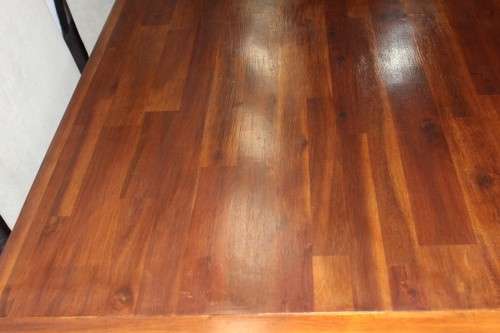 **RS17** A modern solid teak (180cm) dining table w/ 6x stylish upholstered high-back chairs