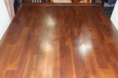 **RS17** A modern solid teak (180cm) dining table w/ 6x stylish upholstered high-back chairs