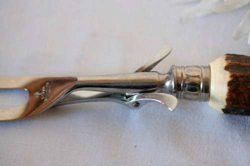 A stunning antique German made H Boker & Co "Tree brand" boxed genuine Antler handle carving set