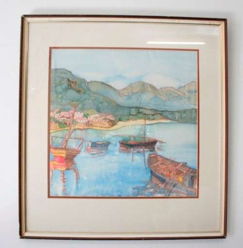 A beautiful signed "AB" 1990 Psalm 33 painting framed behind glass in good condition.