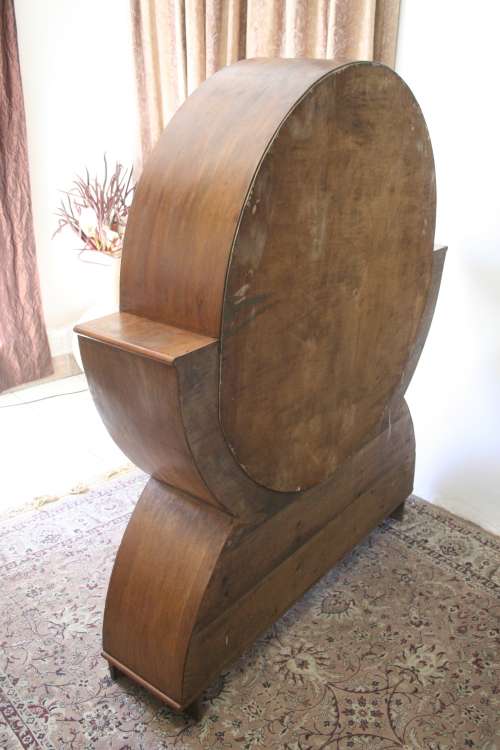 An elegant ART DECO (1930's) circular display cabinet with 3 shelves and bottom cupboards
