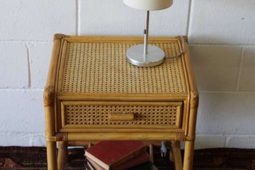 A gorgeous cane and wicker bedside table/ pedestal with a single drawer & cane shelf - RS17Sale