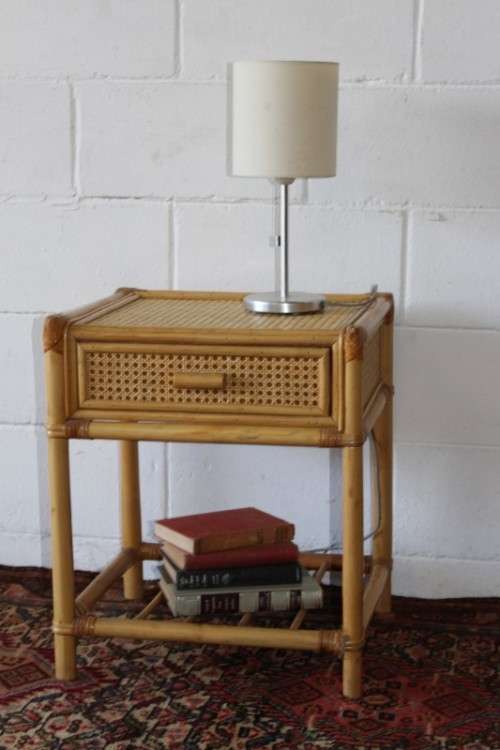 A gorgeous cane and wicker bedside table/ pedestal with a single drawer & cane shelf - RS17Sale